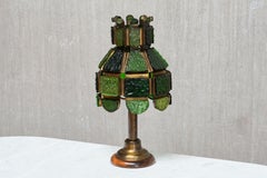 Eccezionale lampada da tavolo italiana brutalista verde Dalle de Verre in ottone, anni '70