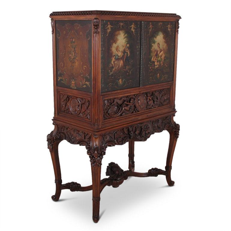 Walnut Exceptional Italian Carved and Painted Cabinet