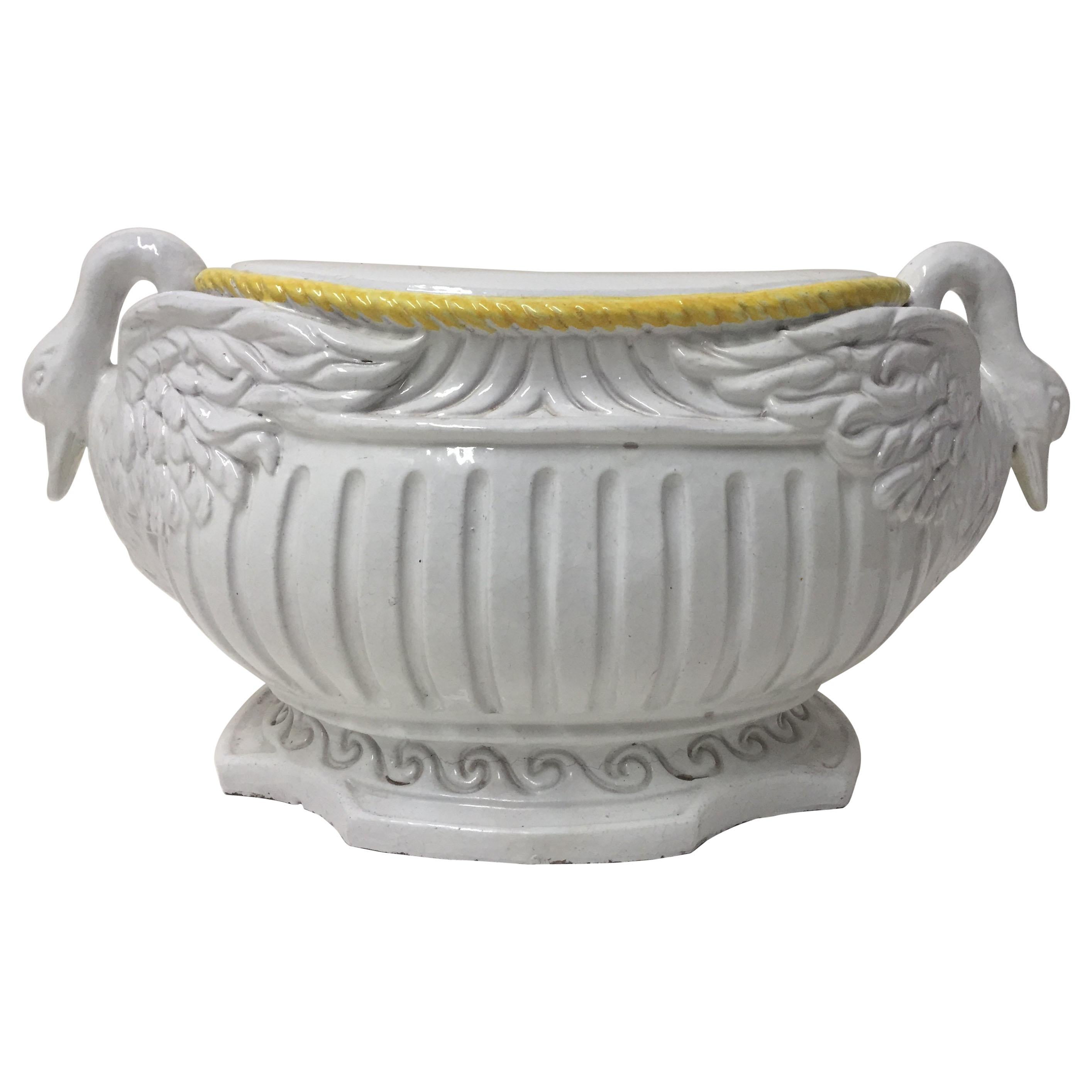 Exceptional Italian Ceramic Swan Motif Oval Garden Seat Table