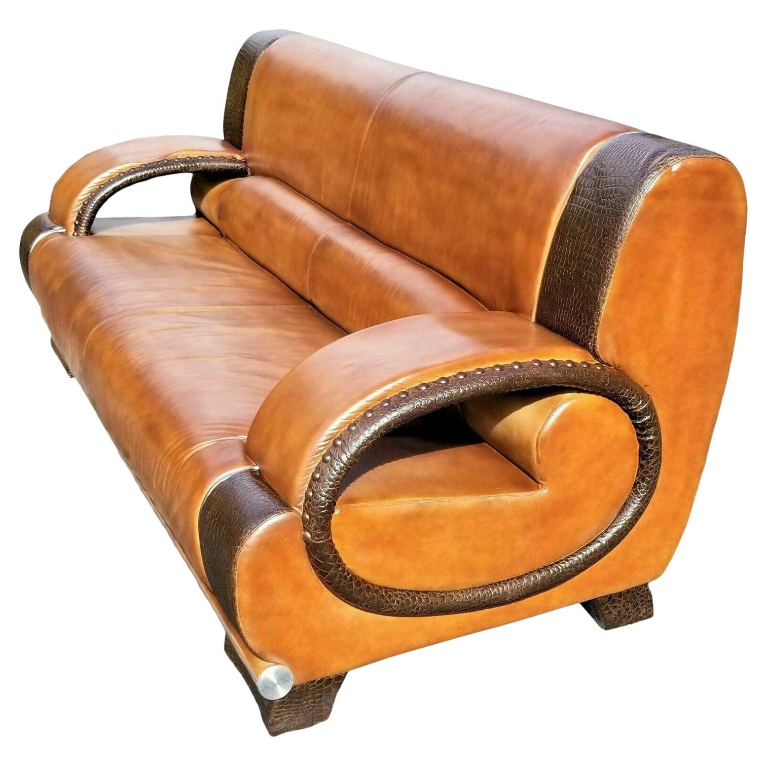 Italian Custom Made Leather & Alligator Skin Sofa