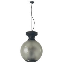 Exceptional Italian Design Smoked Ball Glass Large Pendant Lamp, 1960s, Italy