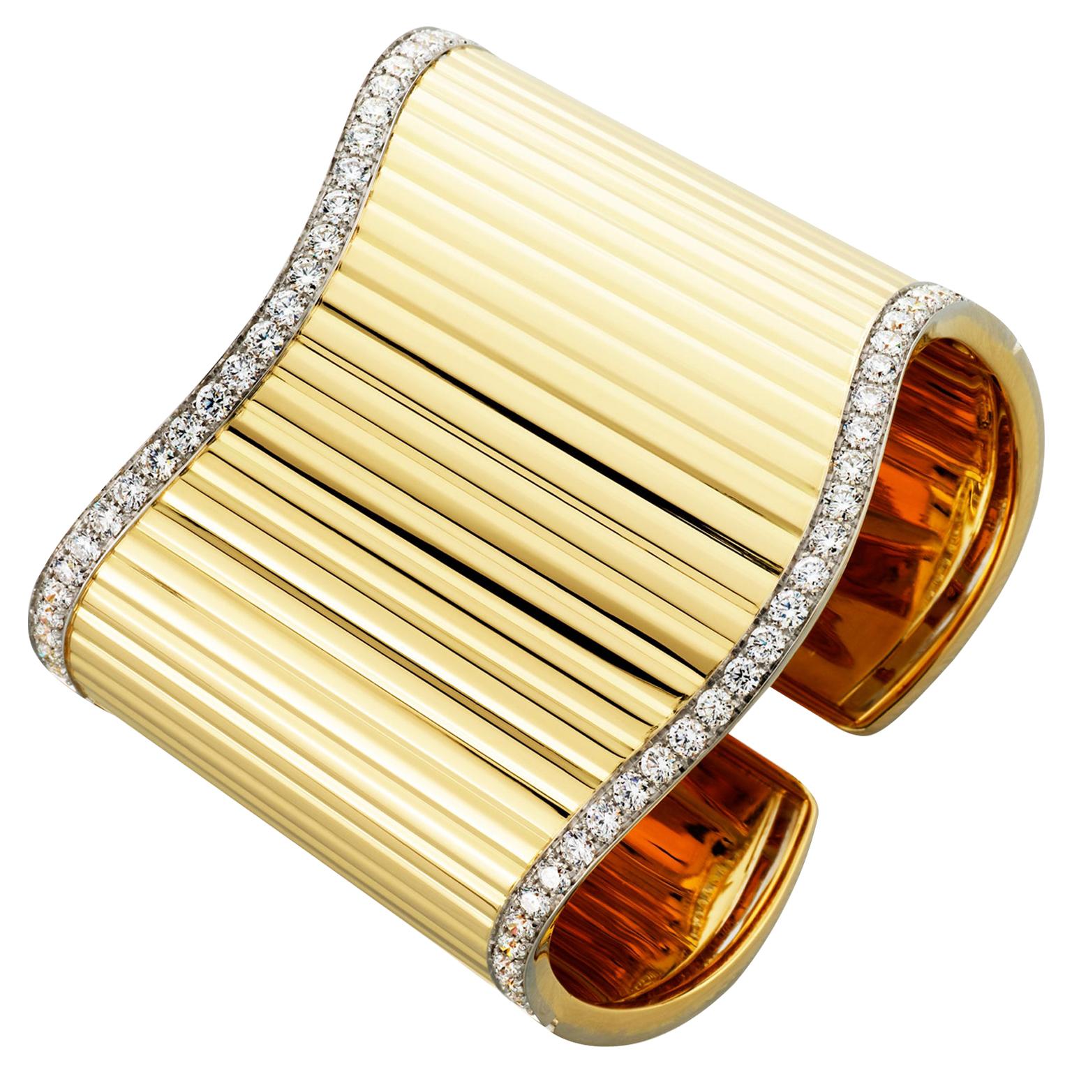 Exceptional Italian Diamond Gold Cuff Bracelet