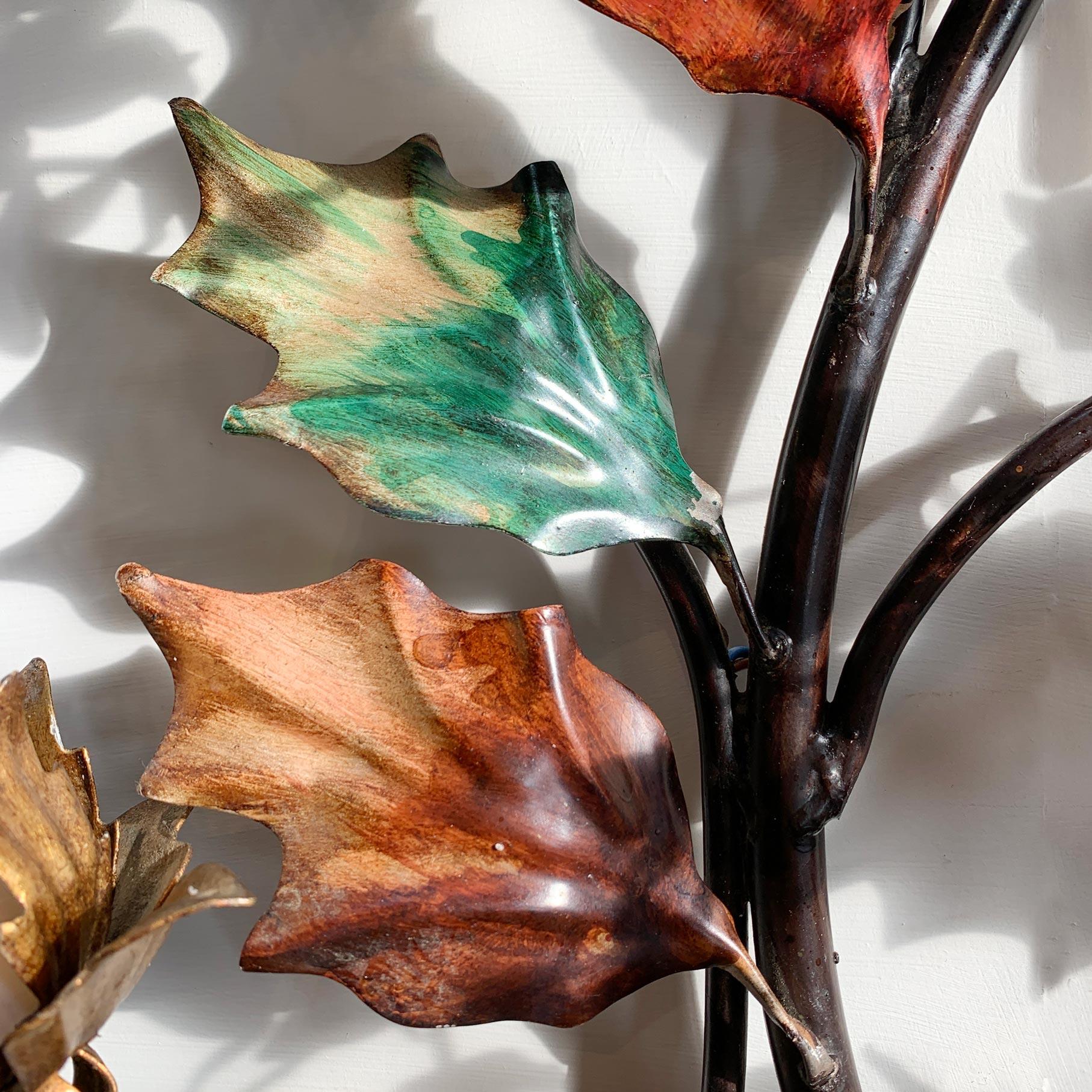 Exceptional Italian Hand Painted Holly Leaf Wall Sconce of Huge Scale For Sale 4