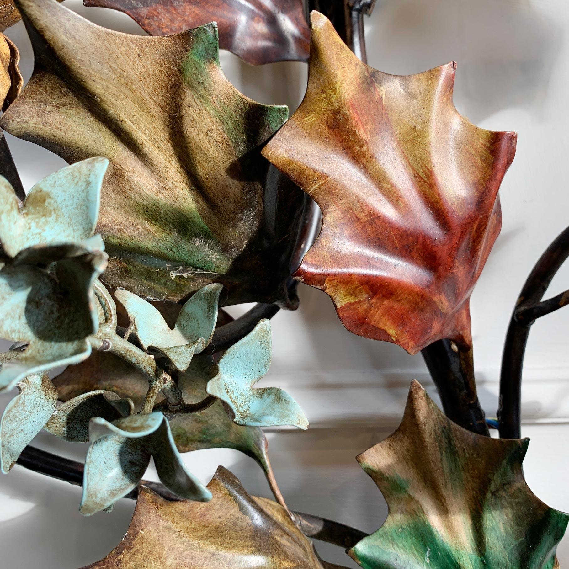 Exceptional Italian Hand Painted Holly Leaf Wall Sconce of Huge Scale For Sale 6