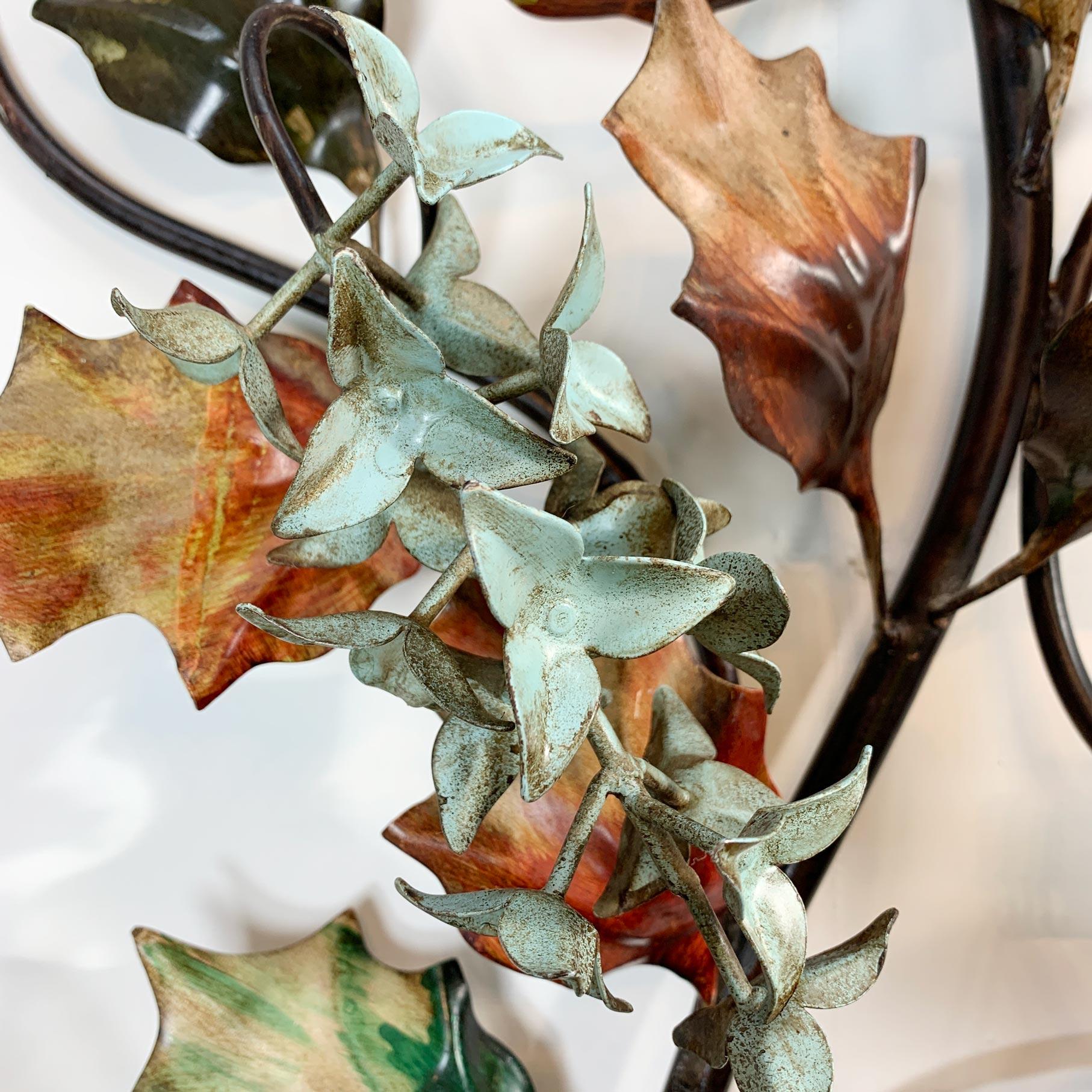 Mid-20th Century Exceptional Italian Hand Painted Holly Leaf Wall Sconce of Huge Scale For Sale