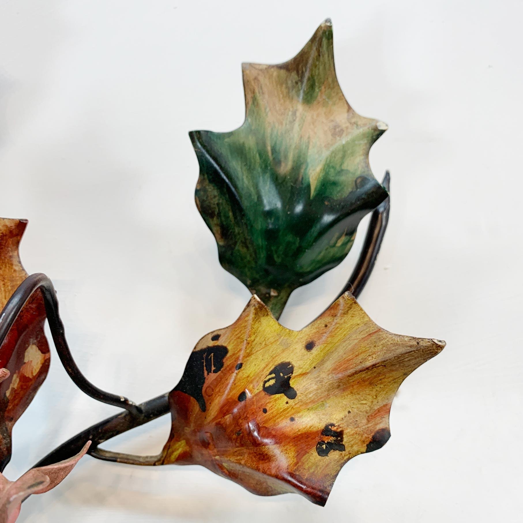 Exceptional Italian Hand Painted Holly Leaf Wall Sconce of Huge Scale For Sale 1