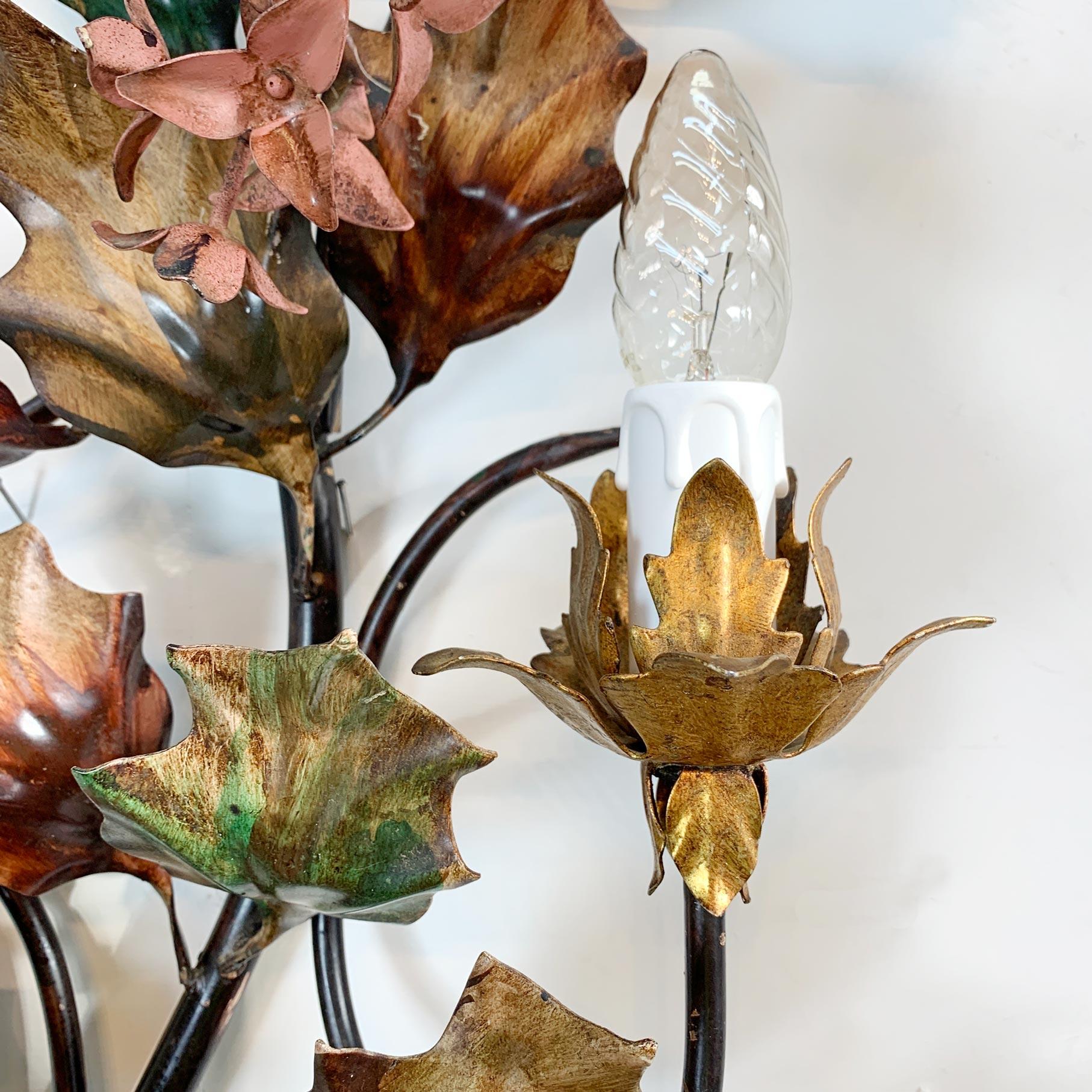 Exceptional Italian Hand Painted Holly Leaf Wall Sconce of Huge Scale For Sale 2