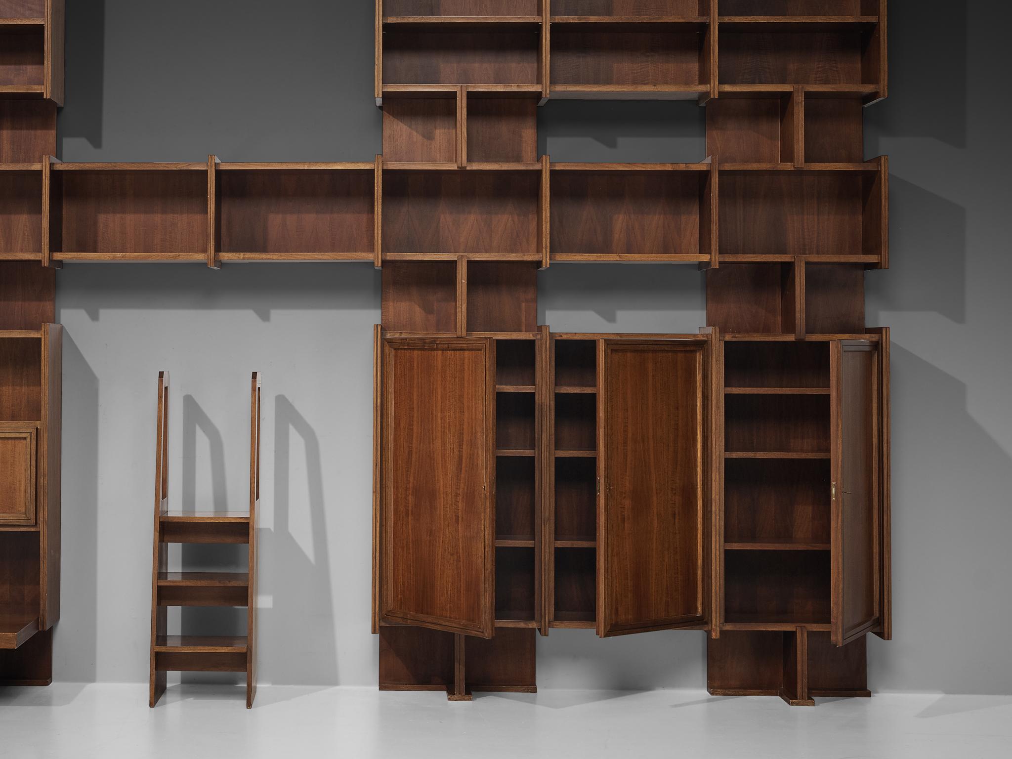 Exceptional Italian Library Unit With Stairs in Walnut 5