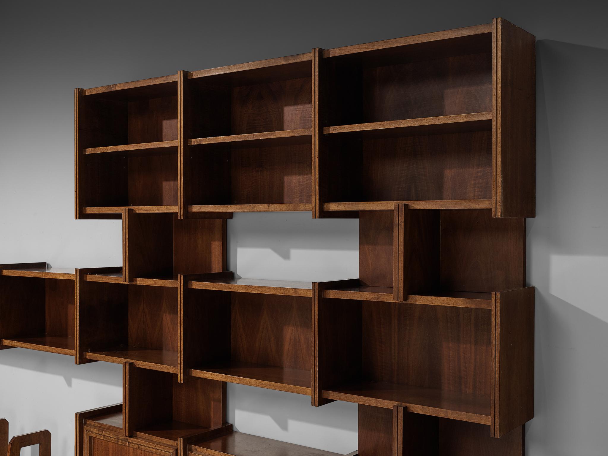 Exceptional Italian Library Unit With Stairs in Walnut For Sale at 1stDibs
