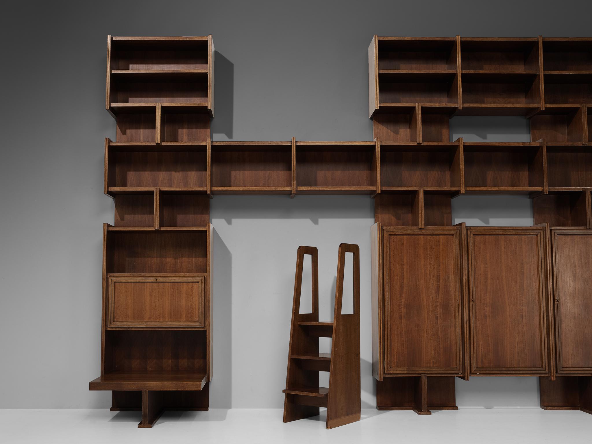 Exceptional Italian Library Unit With Stairs in Walnut 7