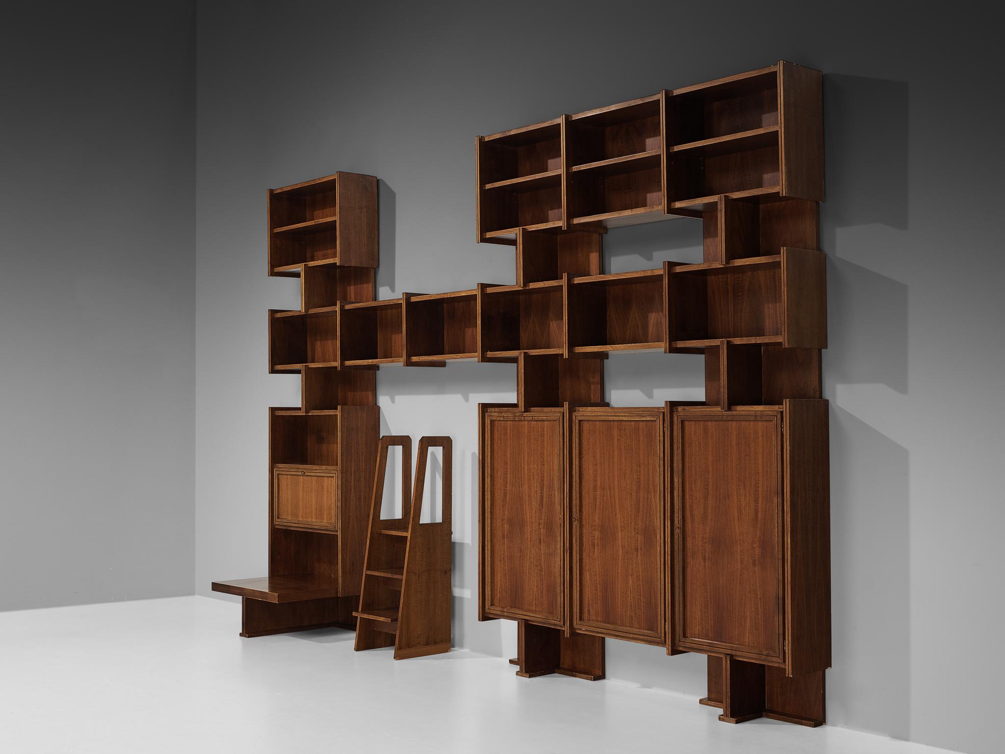 Exceptional Italian Library Unit With Stairs in Walnut 1