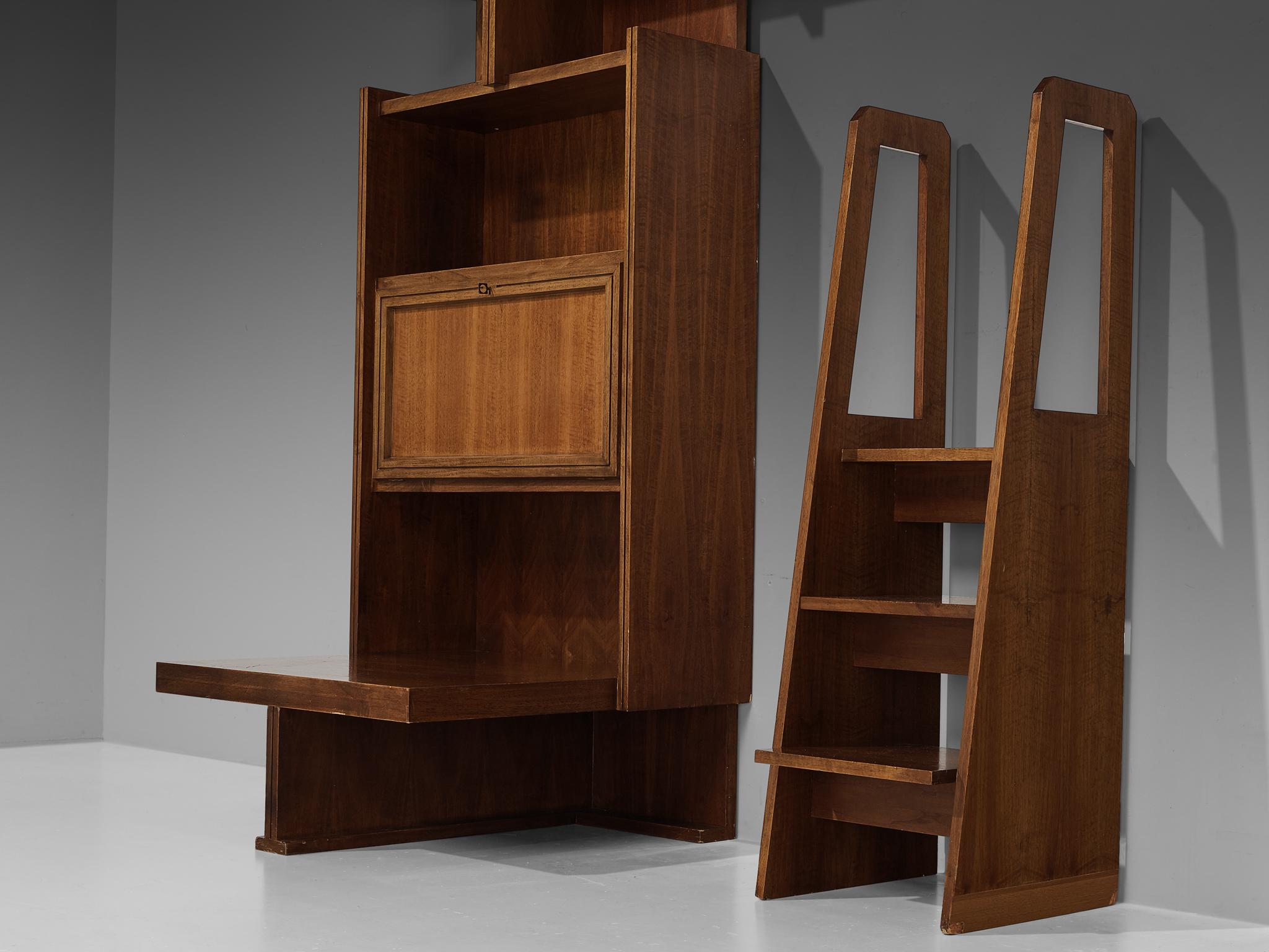 Exceptional Italian Library Unit With Stairs in Walnut 2