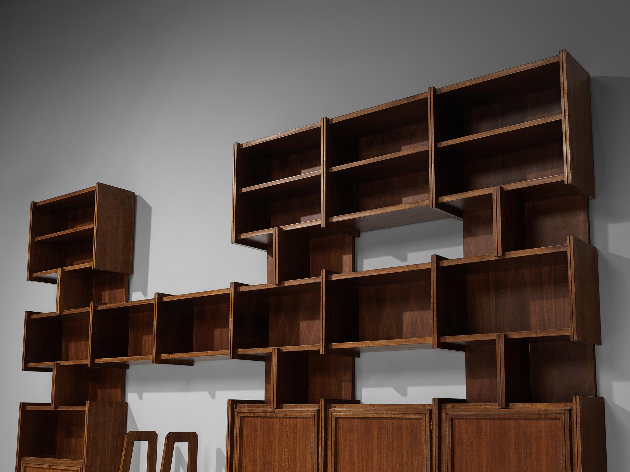 Exceptional Italian Library Unit With Stairs in Walnut 3
