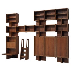 Exceptional Italian Library Unit With Stairs in Walnut