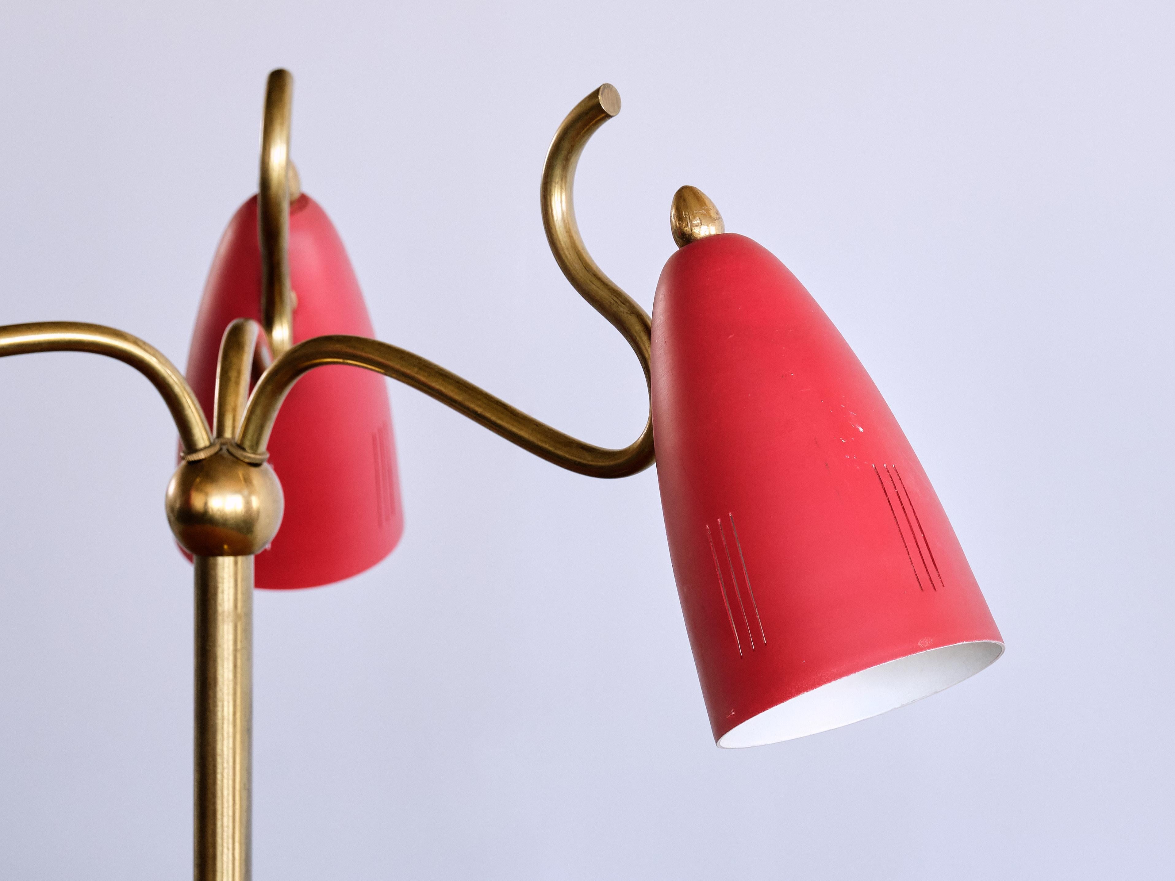 Exceptional Italian Modern Three Arm Brass Table Lamp with Tripod Base, 1950s 5