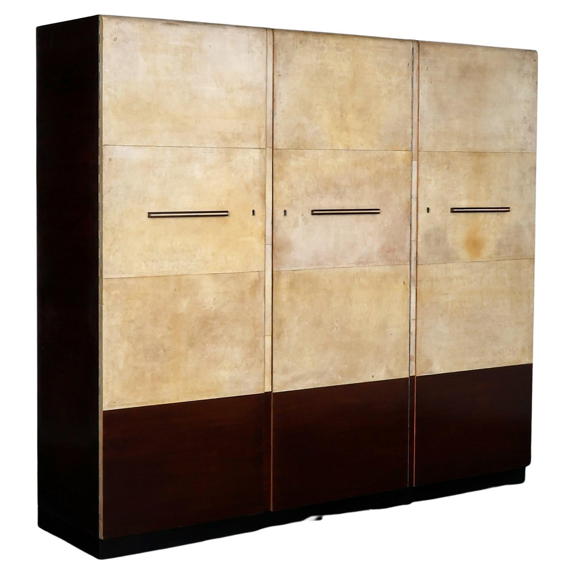 Exceptional Italian Modernist C.1940s Vellum Wardrobe