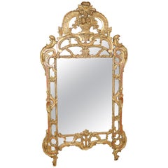 Exceptional Italian Rococo Style Carved Gilt Distressed Mirror