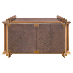 Exceptional Jansen Cabinet in Grey Burl with Chic Mixed Metals 1970s 'Signed'