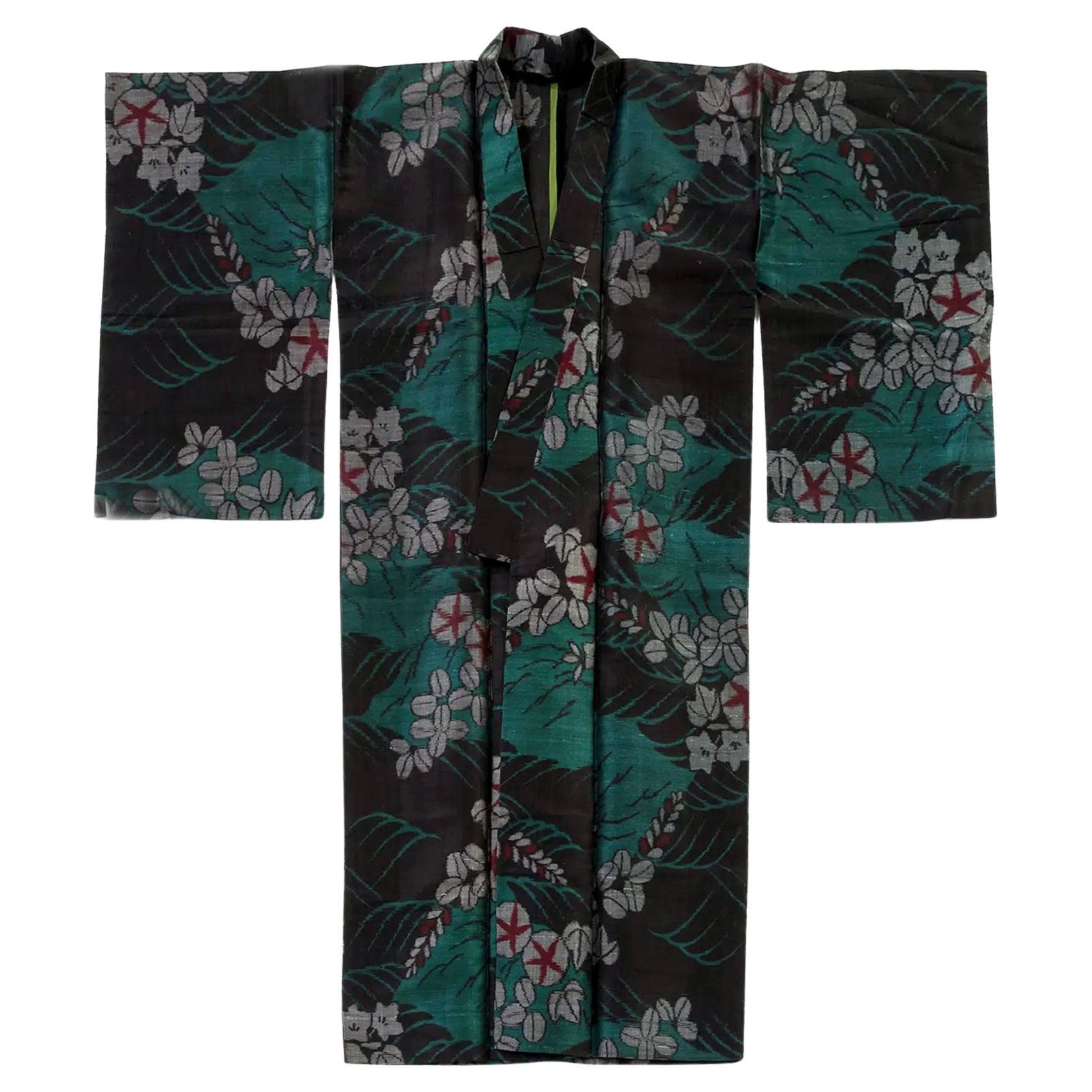 Exceptional Japanese Summer Asa Hitoe Weft Ikat Kimono Provenance