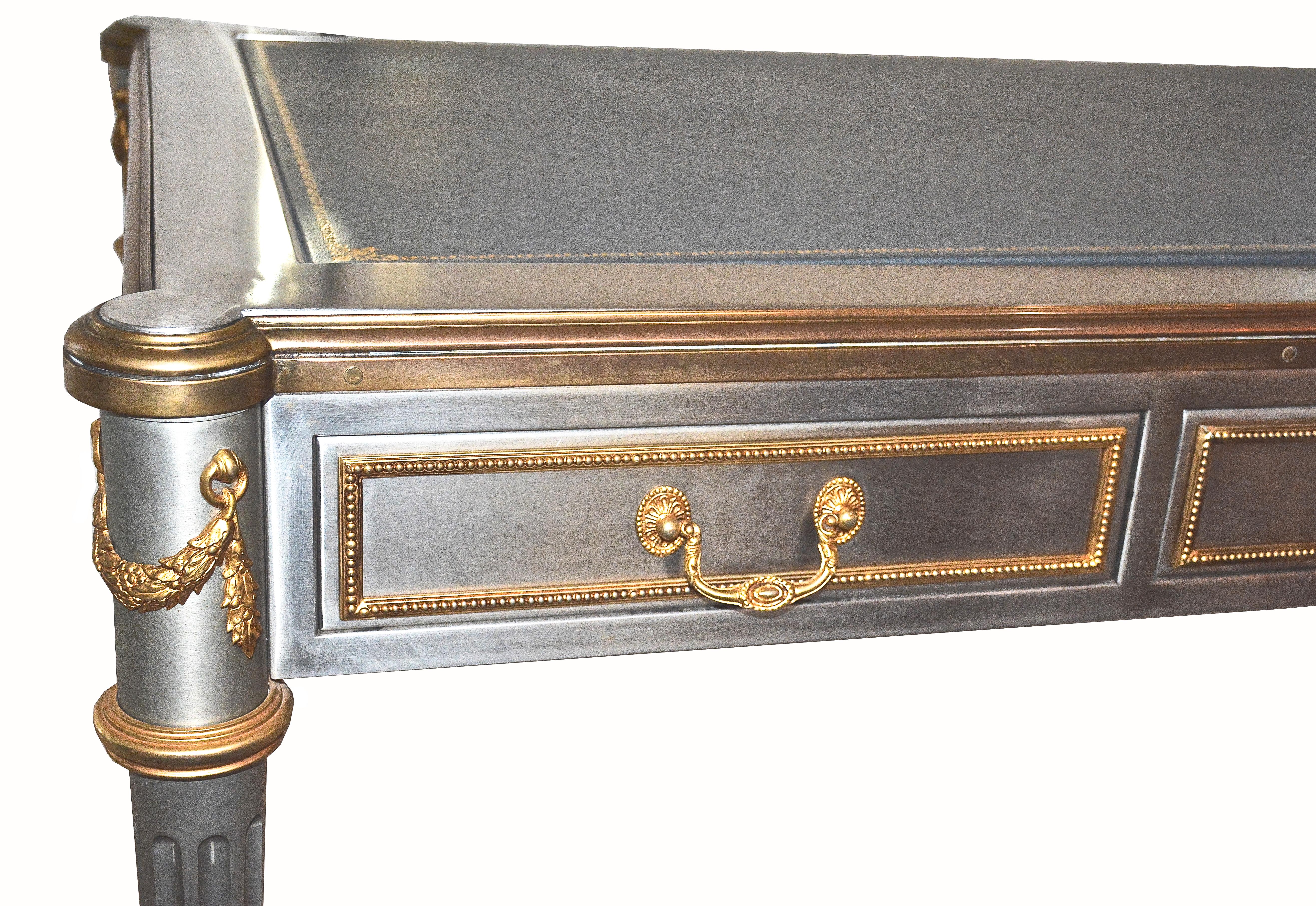 Neoclassical Exceptional John Vesey Stainless Steel and Bronze Desk For Sale