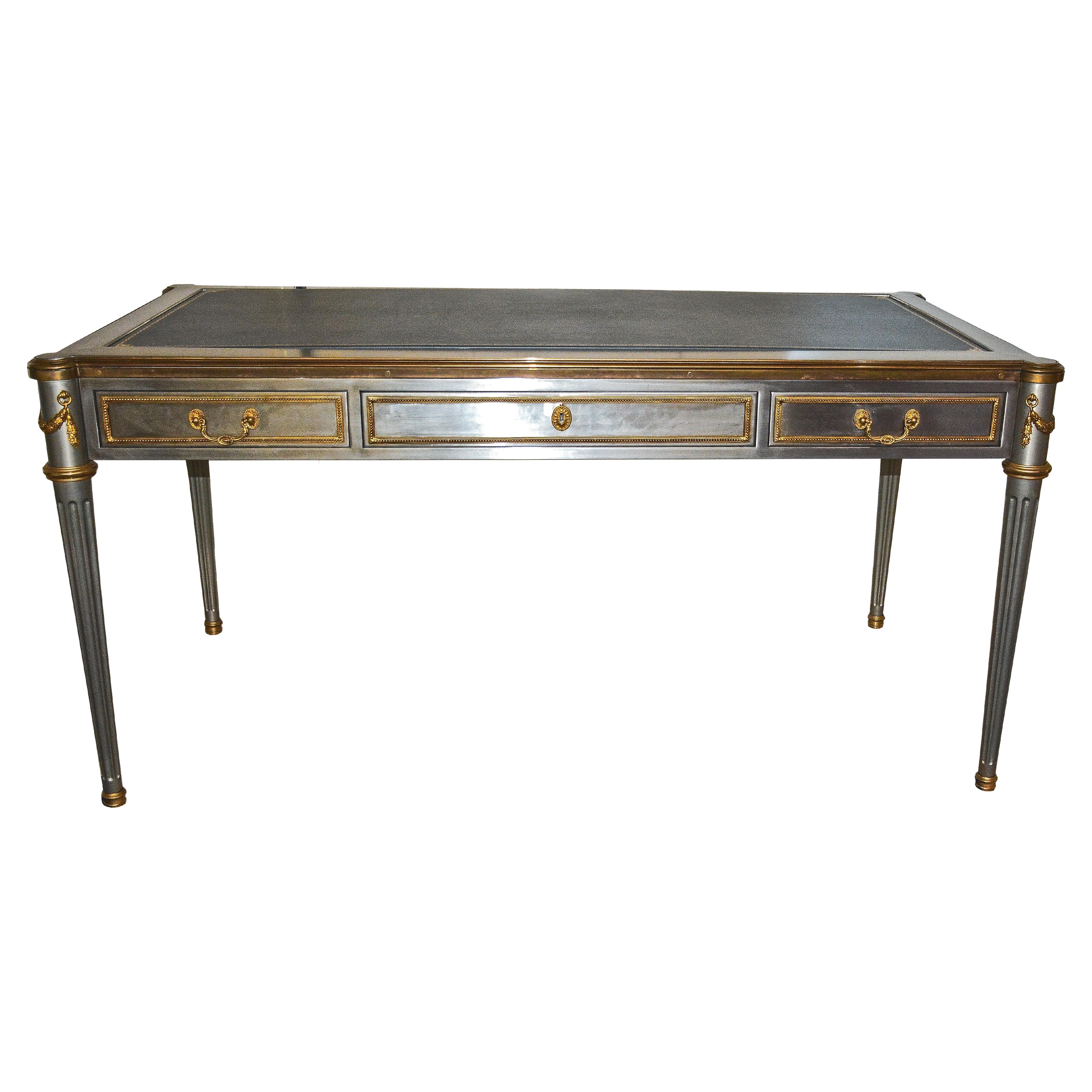 Exceptionnel bureau John Vesey en acier inoxydable et bronze en vente