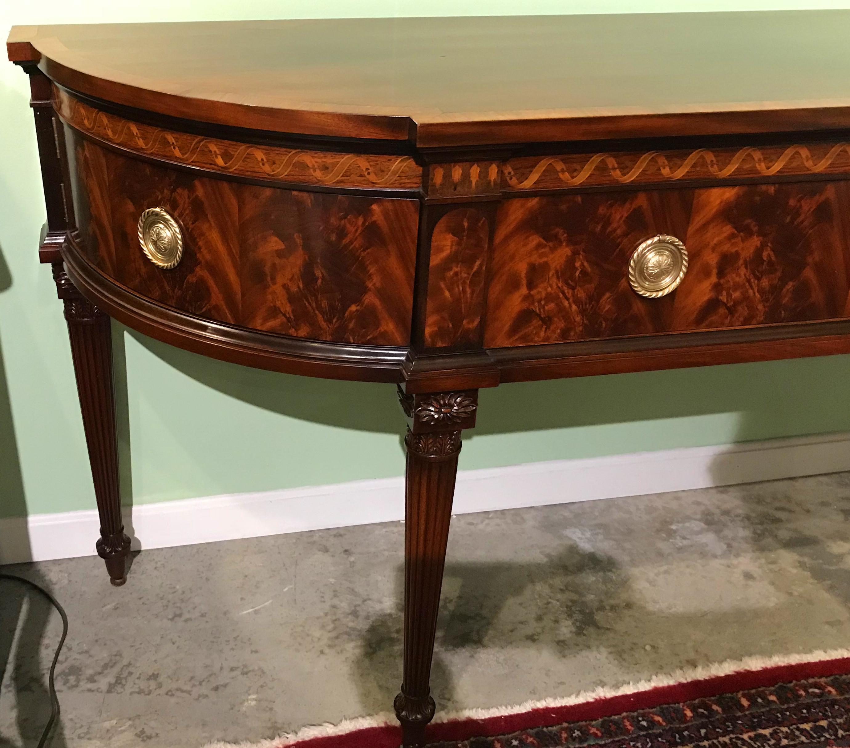 Hand-Carved Exceptional Joseph Gerte Custom Demilune Inlaid Mahogany Server or Sideboard