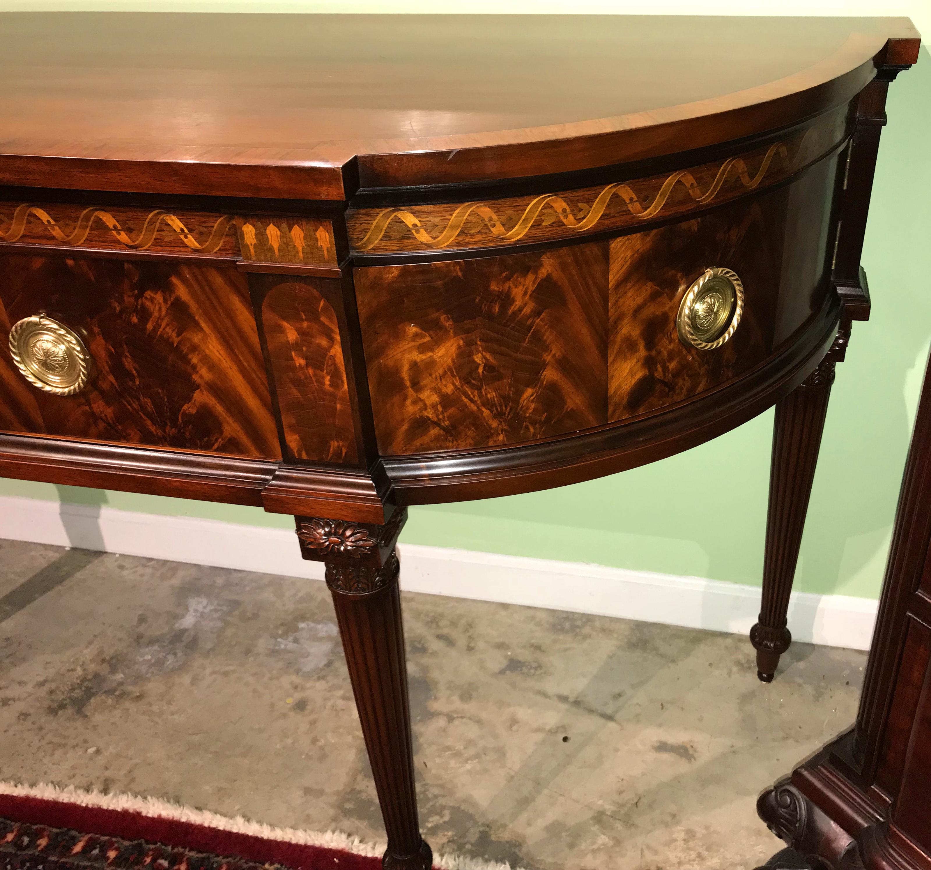 Exceptional Joseph Gerte Custom Demilune Inlaid Mahogany Server or Sideboard In Excellent Condition In Milford, NH