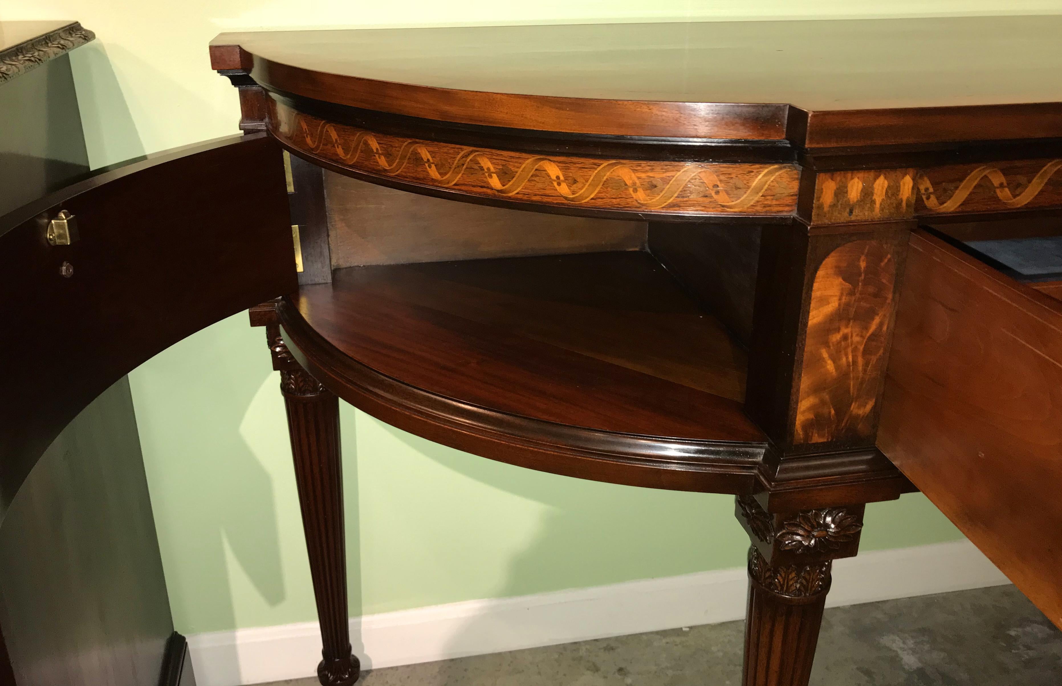 20th Century Exceptional Joseph Gerte Custom Demilune Inlaid Mahogany Server or Sideboard