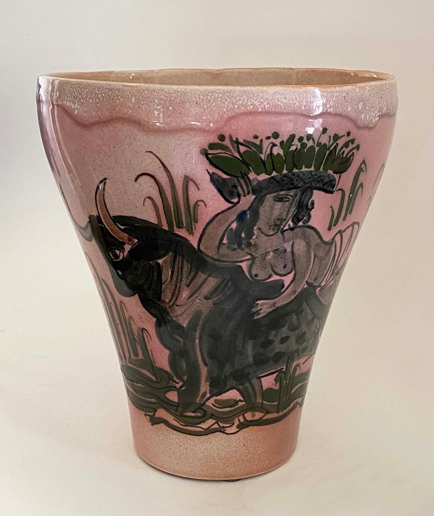 Eccezionale Karl Drerup per Vontury 1940 Europa e il Toro Grande Vaso in vendita 1