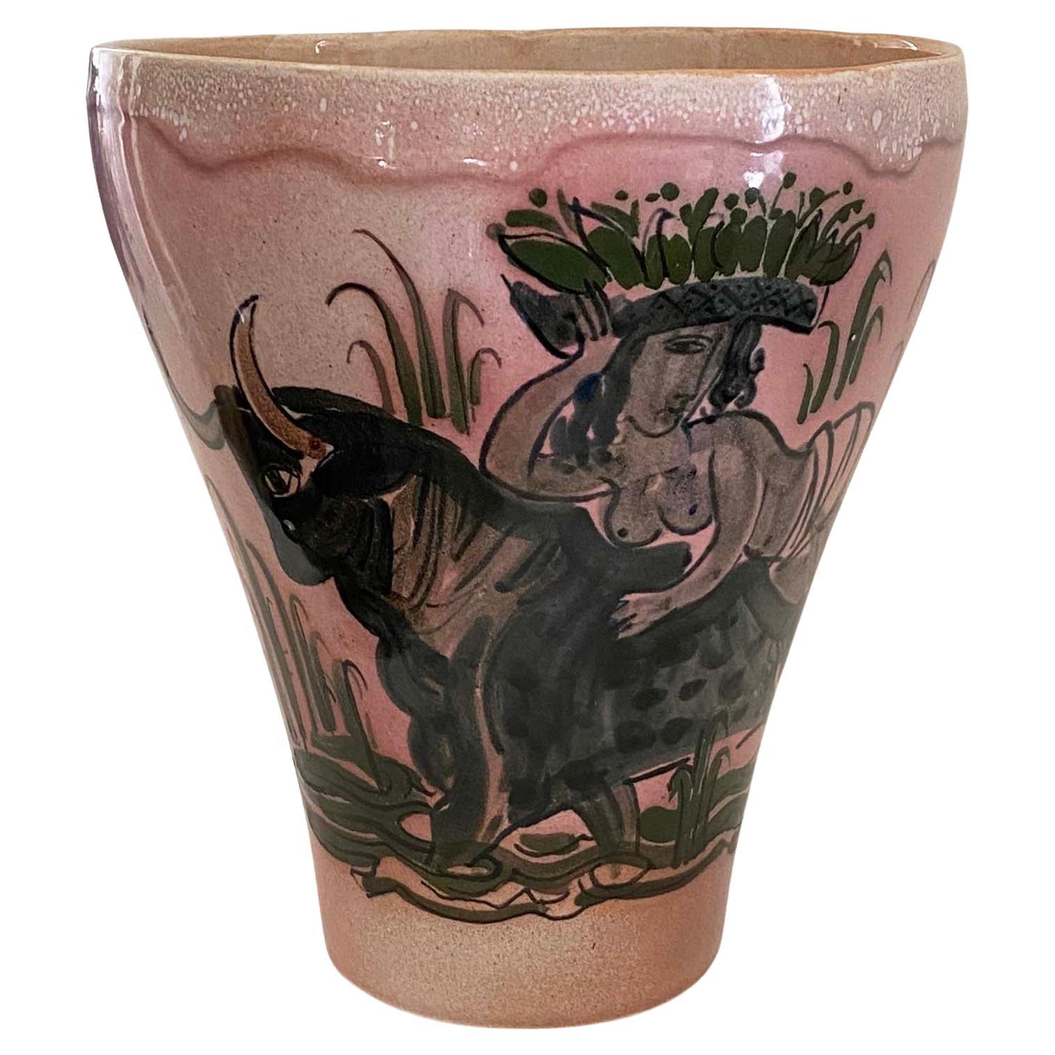 Eccezionale Karl Drerup per Vontury 1940 Europa e il Toro Grande Vaso in vendita