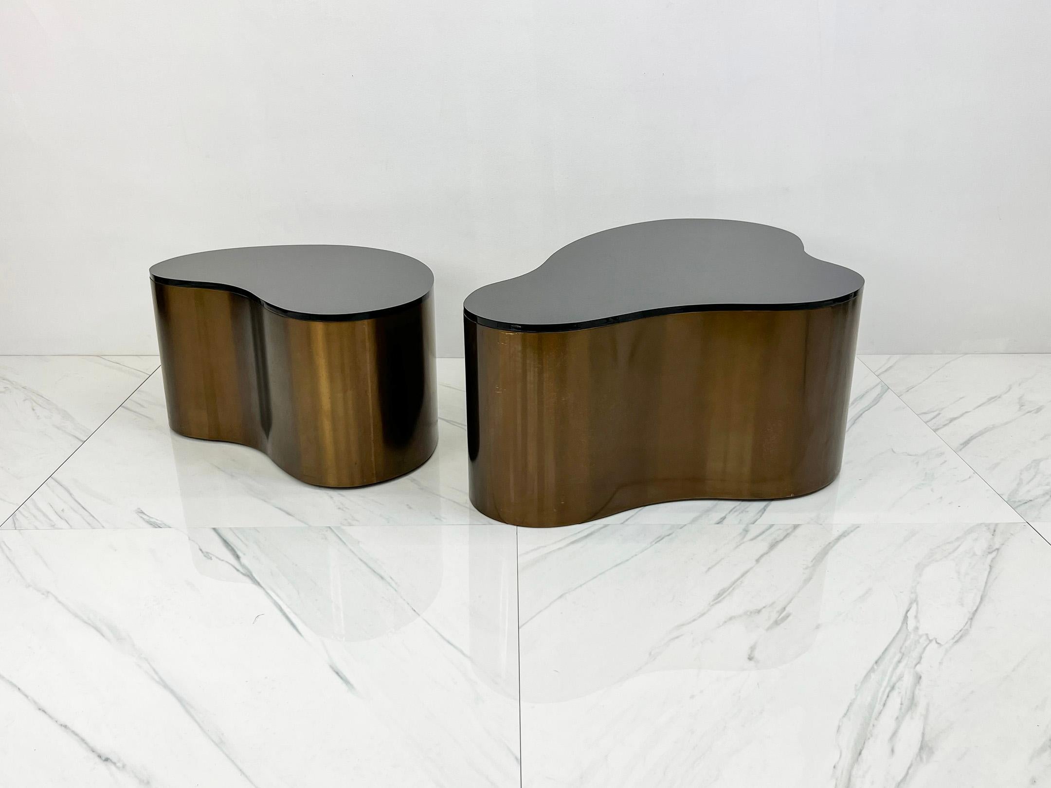 Available right now we have an increasingly rare and sought after set of Karl Springer Free Form Coffee Tables. These tables are a fusion of luxury and avant-garde design, embodying the unparalleled glamour of the late 1970's and early 1980's.