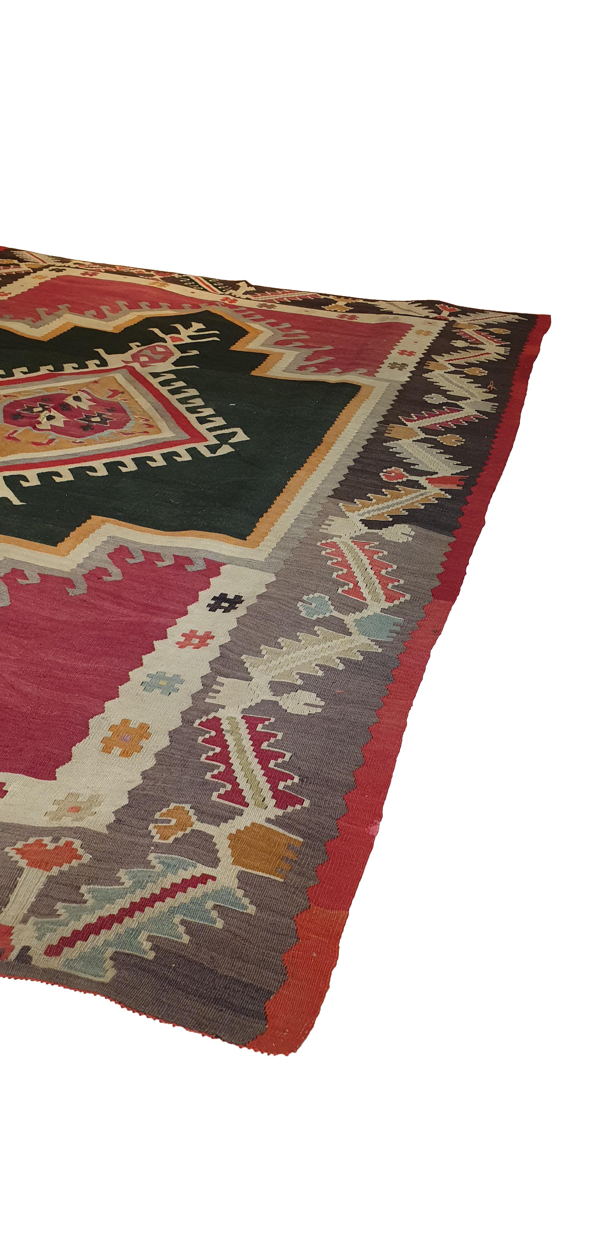 Kilim Eccezionale kilim turco in lana e seta del XIX secolo - N° 696 in vendita