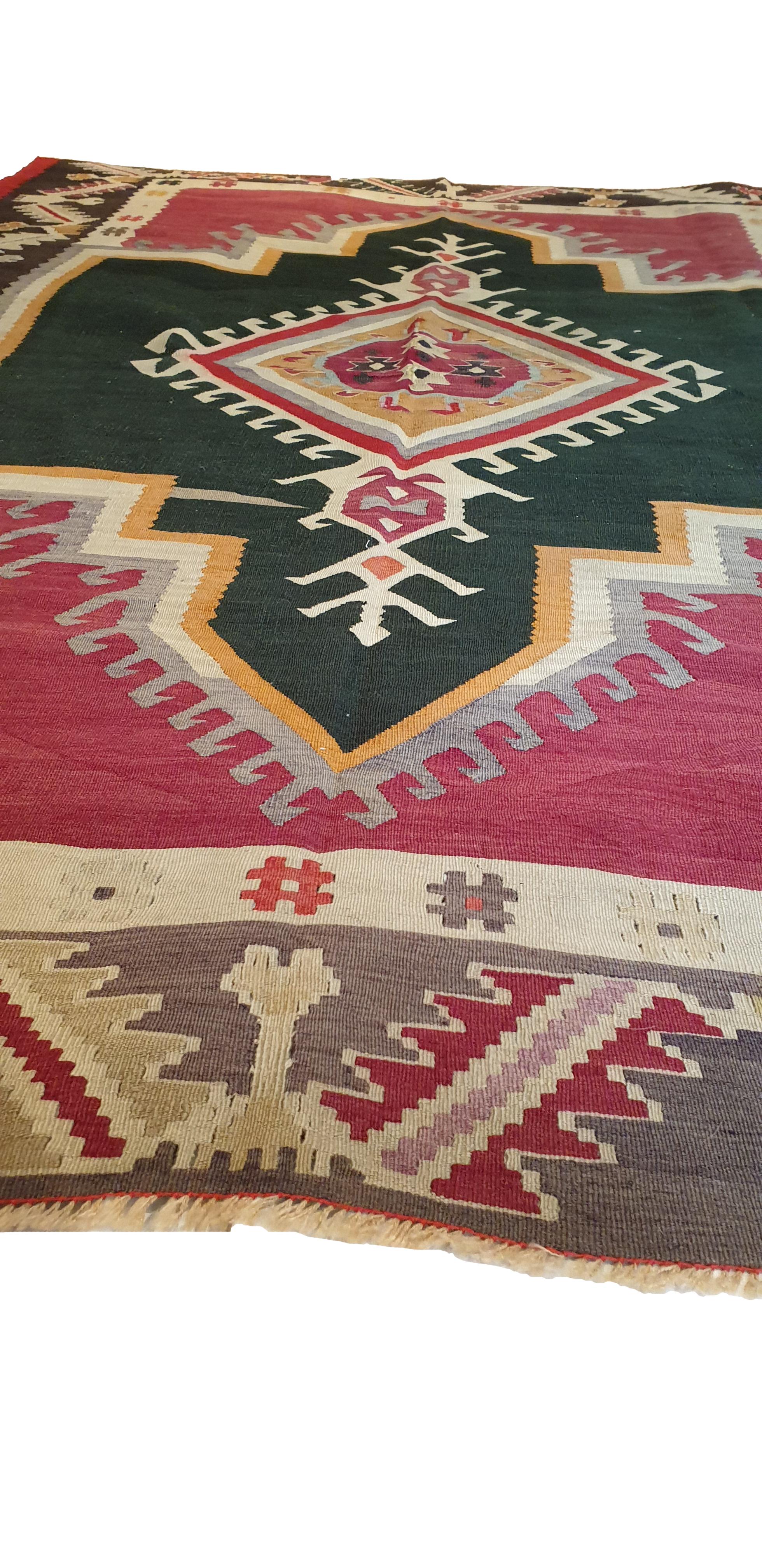 Turkestan Eccezionale kilim turco in lana e seta del XIX secolo - N° 696 in vendita