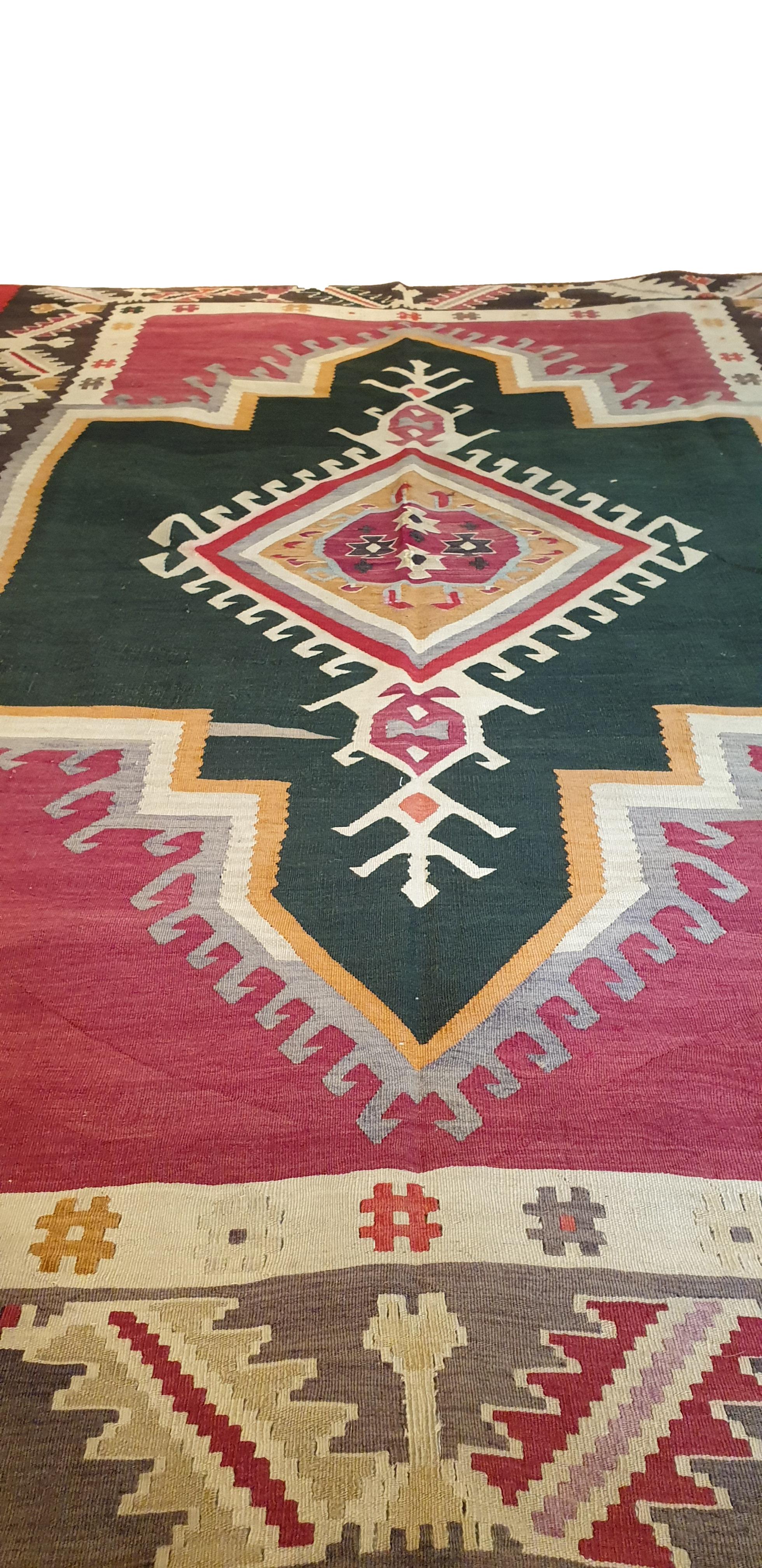 Annodato a mano Eccezionale kilim turco in lana e seta del XIX secolo - N° 696 in vendita