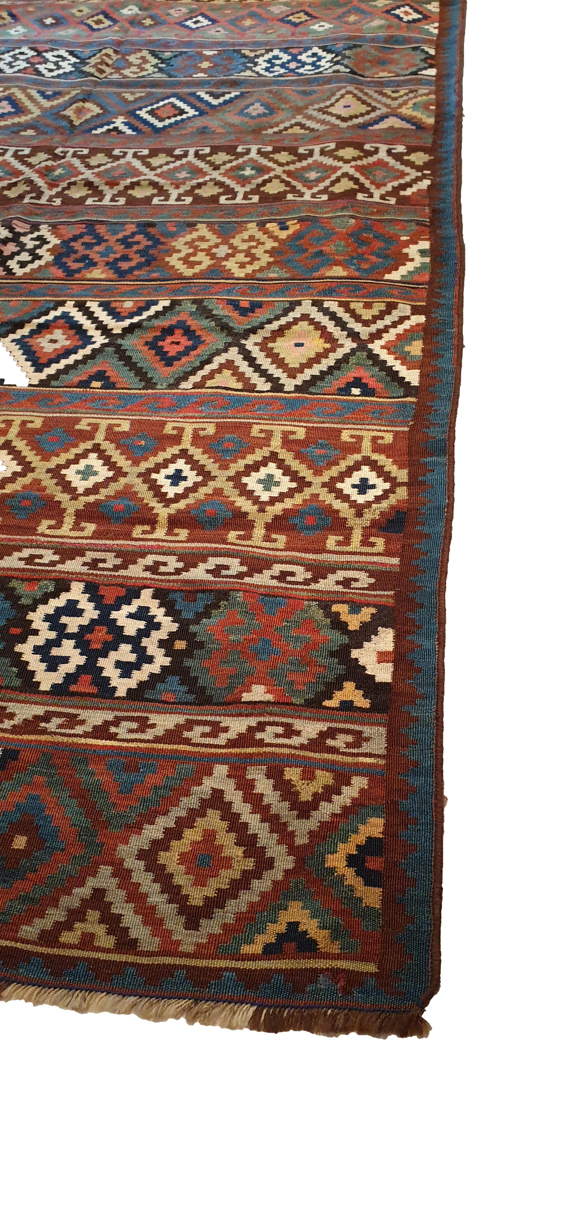 Turkestan 847 - Exceptional Kilim of Caucasian Region in 19th Century Wool  For Sale