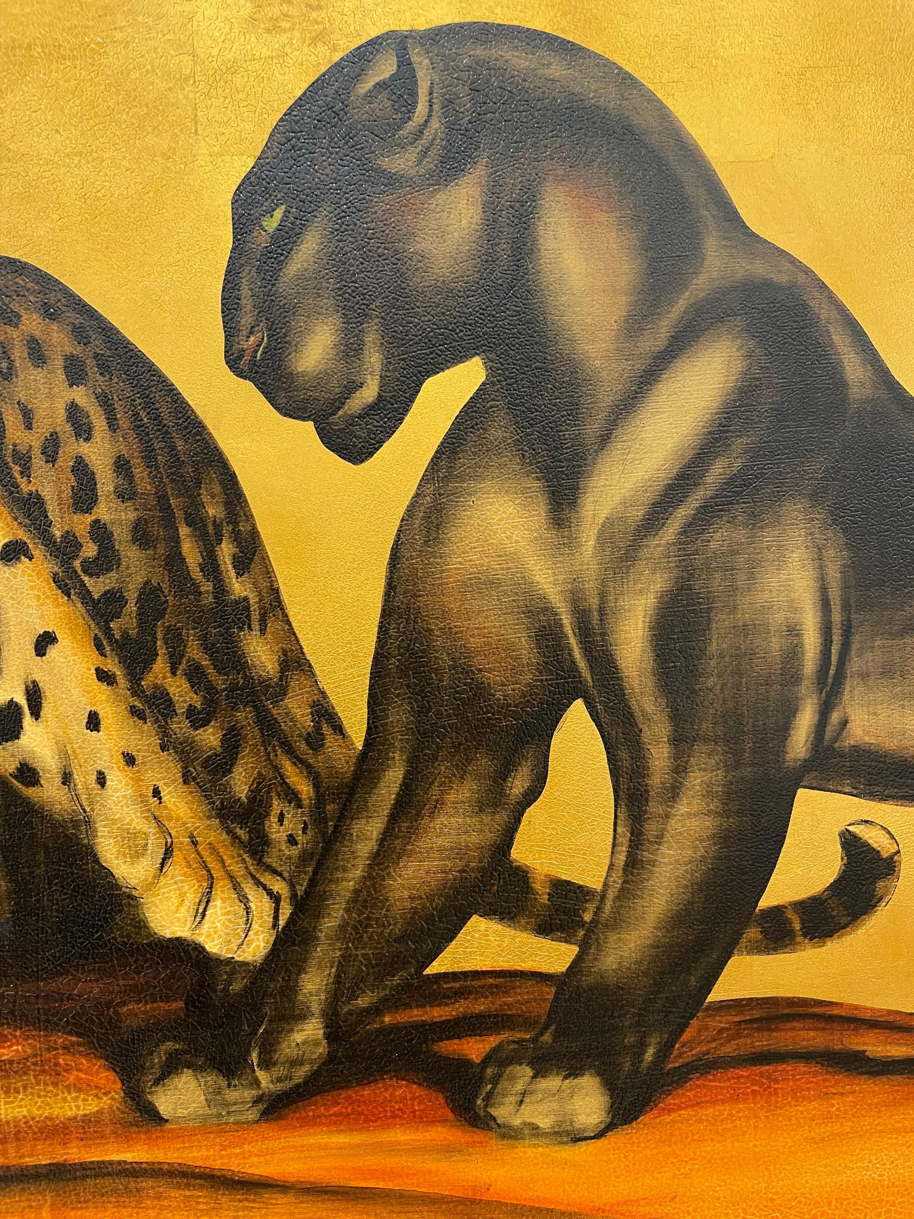 Hand-Painted Exceptional lacquer on a gold background by André Margat, 1942 For Sale