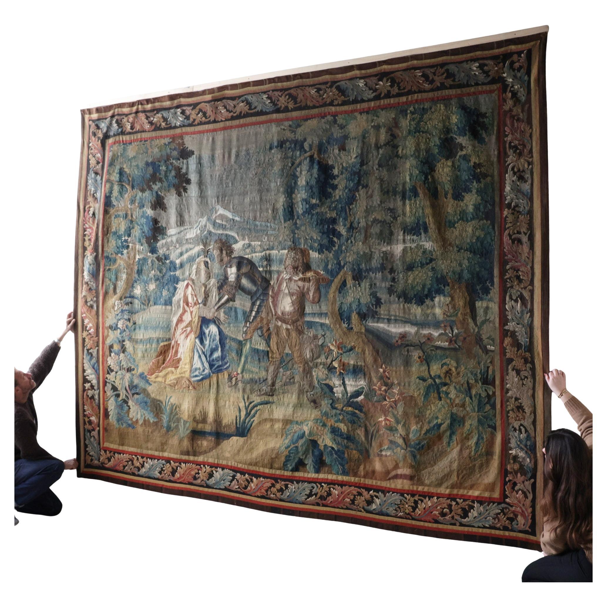 Exceptionnelle grande tapisserie en verdure du XVIIe siècle avec nature et verdure luxuriante en vente