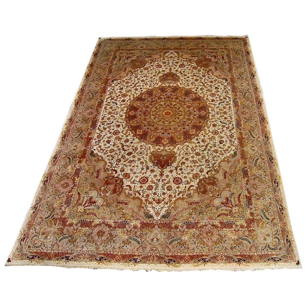 Exceptional Large 1950s Tabriz Hand Knotted Fine Silk and Wool Carpet