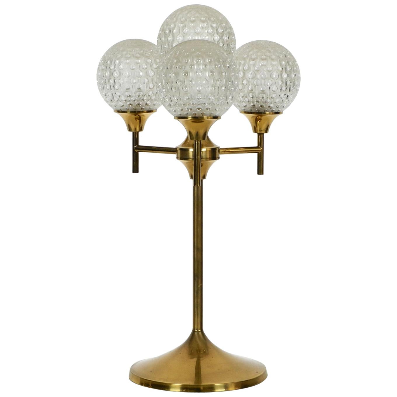 Exceptional Large 1960s Full Brass Table or Floor Lamp with 4 Glass Balls