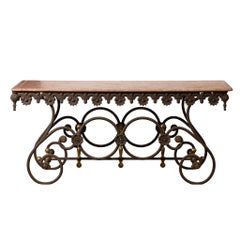 Exceptional Large 19th-Century French Butcher Table with Rose Marble Top