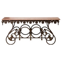 Exceptional Large 19th-Century French Butcher Table with Rose Marble Top