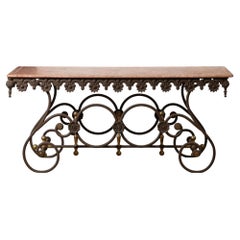 Exceptional Large 19th-Century French Butcher Table with Rose Marble Top