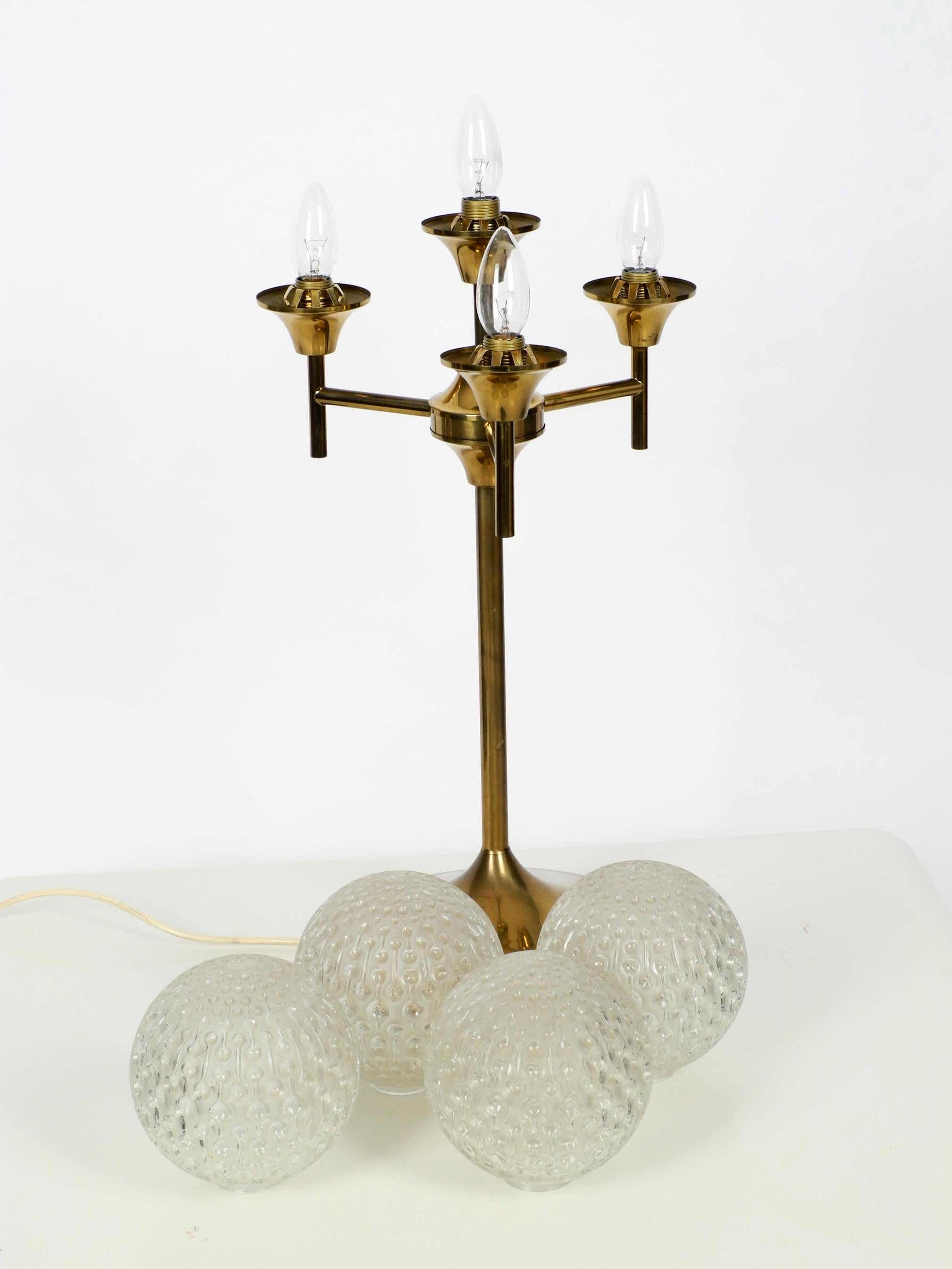 Exceptional Large 1960s Full Brass Table or Floor Lamp with 4 Glass Balls 4