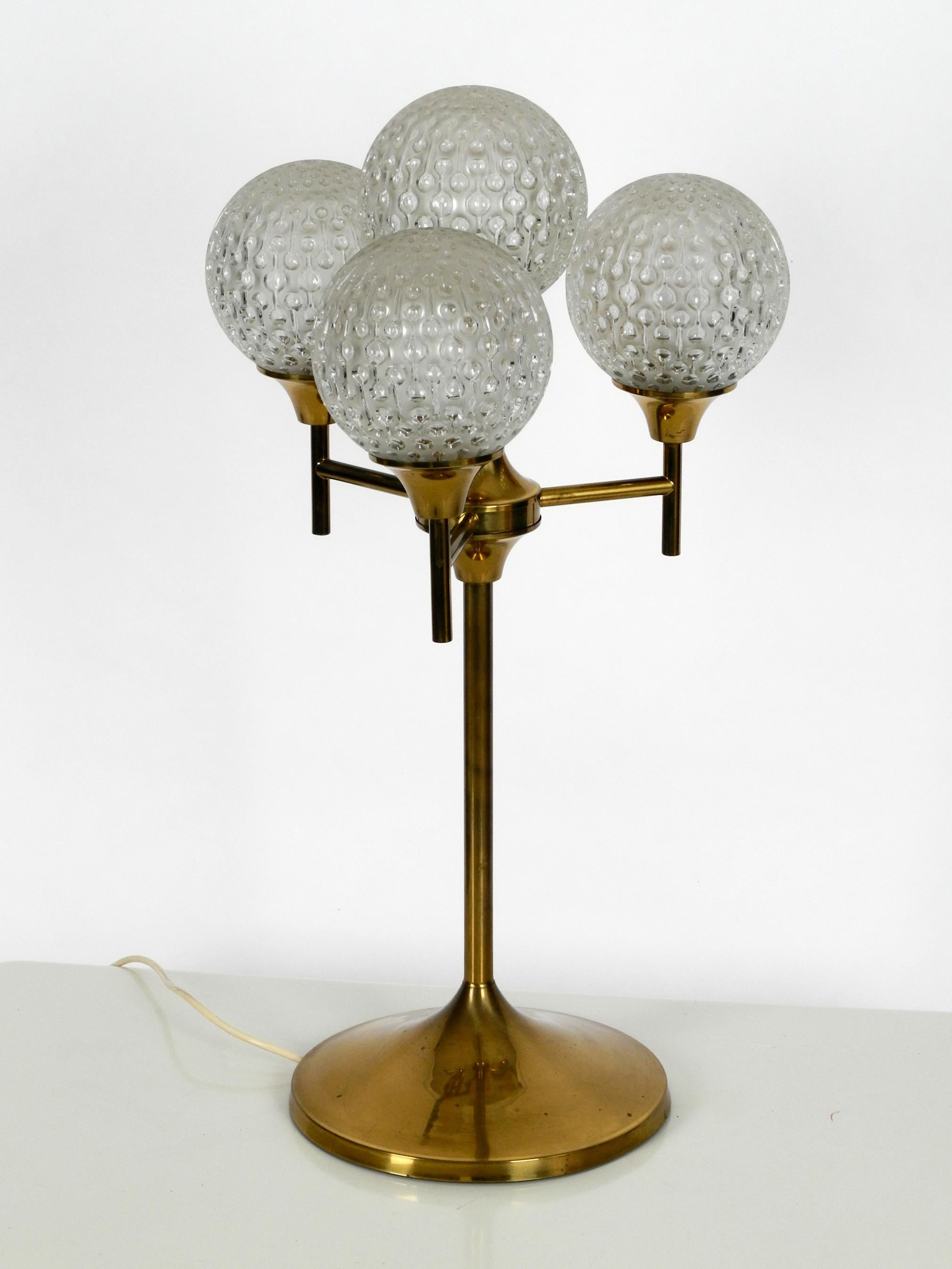 Space Age Exceptional Large 1960s Full Brass Table or Floor Lamp with 4 Glass Balls