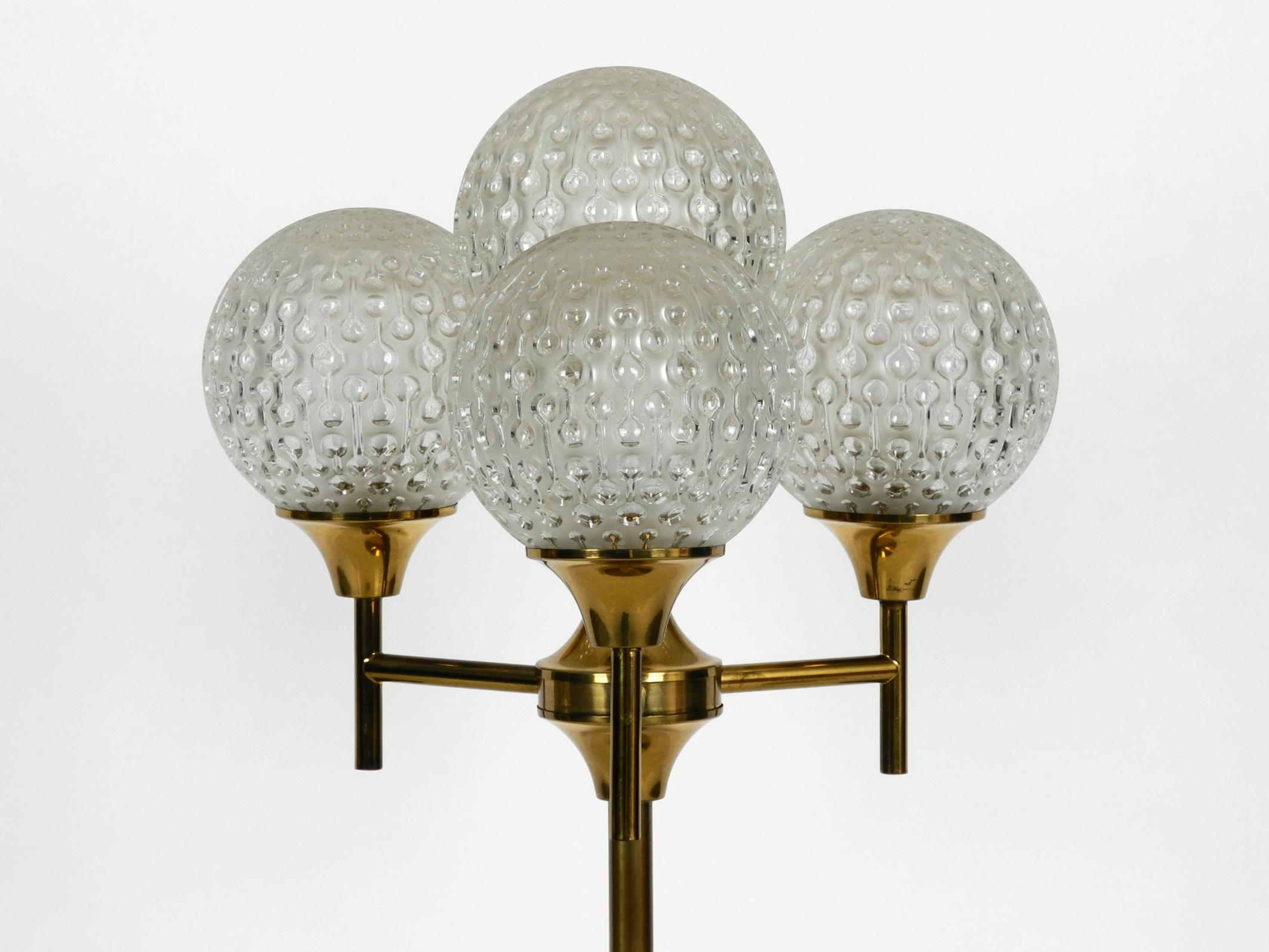 German Exceptional Large 1960s Full Brass Table or Floor Lamp with 4 Glass Balls