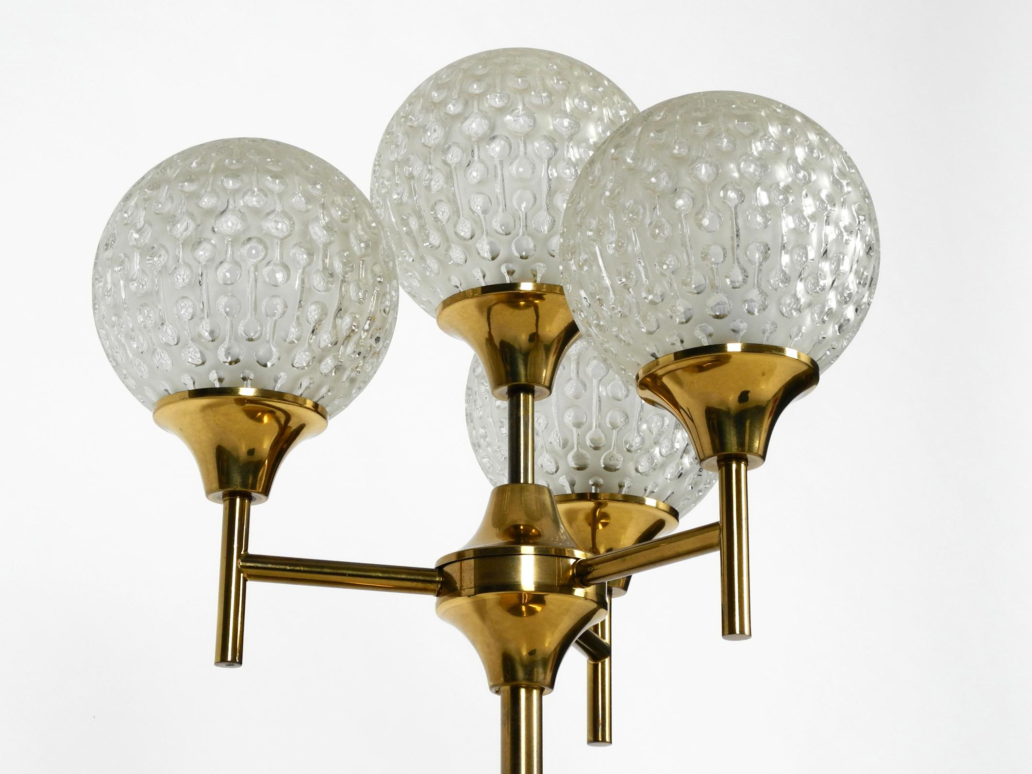 Mid-20th Century Exceptional Large 1960s Full Brass Table or Floor Lamp with 4 Glass Balls