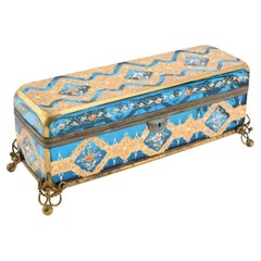 Exceptional Large Antique Bohemian Moser Enameled Gilt Glass Jewelry Casket Box