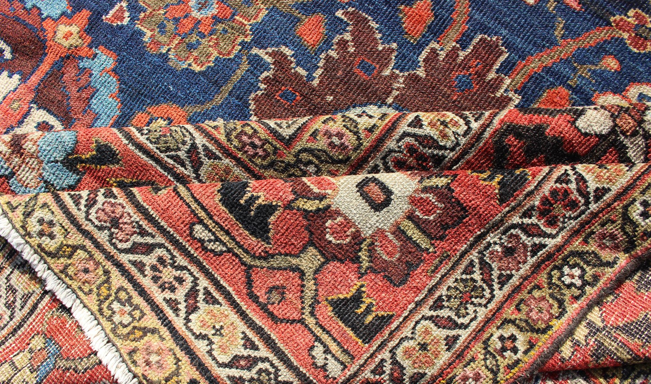Exceptional Large Antique Sultanabad Rug in Midnight Blue and Coral Red For Sale 4