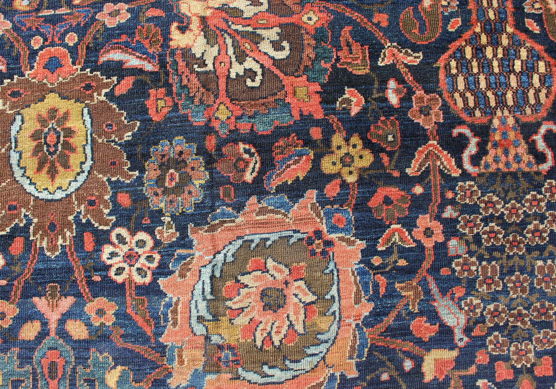 Exceptional Large Antique Sultanabad Rug in Midnight Blue and Coral Red In Good Condition For Sale In Atlanta, GA