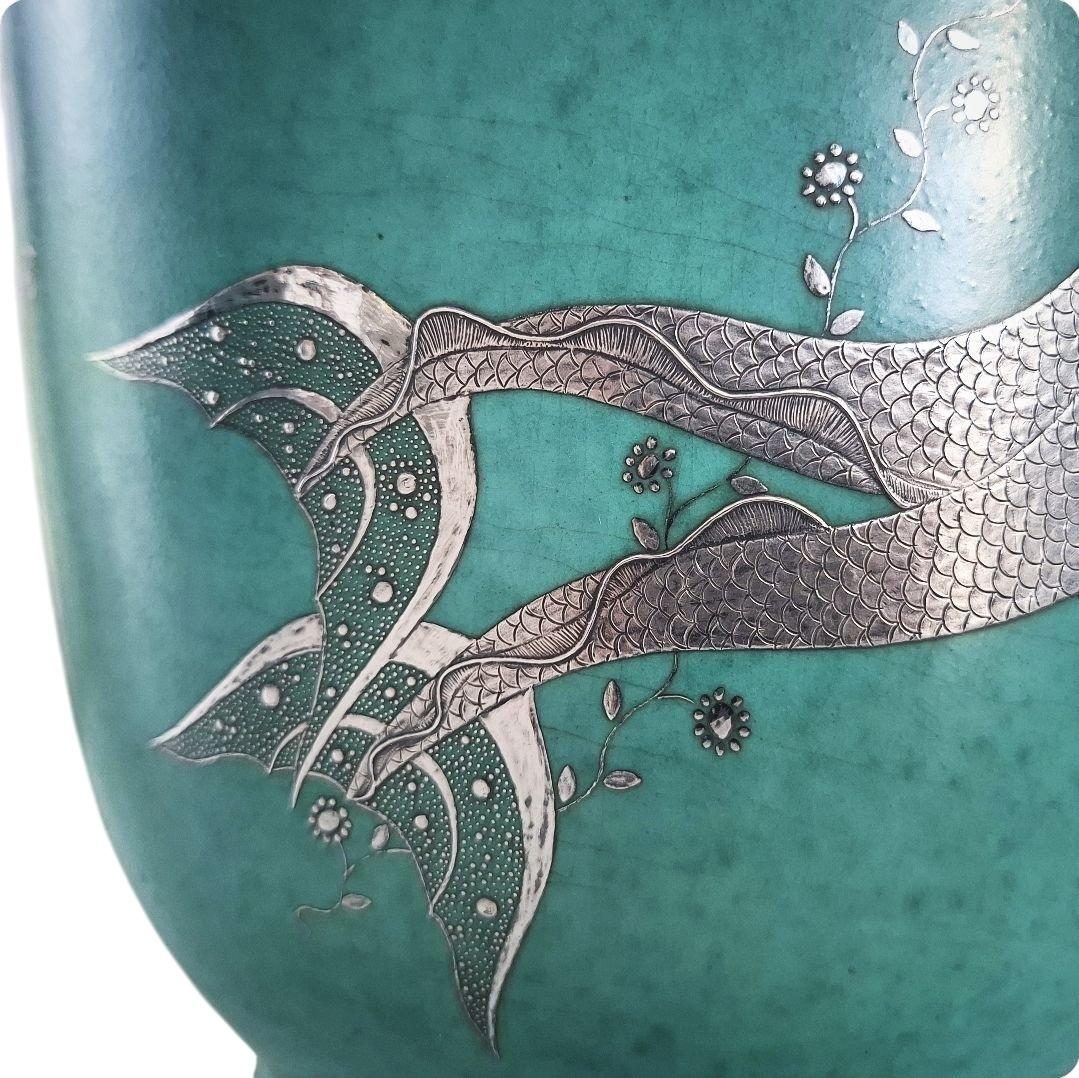 Fait main Exceptionnel grand vase en argenta par Wilhelm Kåge pour Gustavsberg, Suède, années 1930 en vente